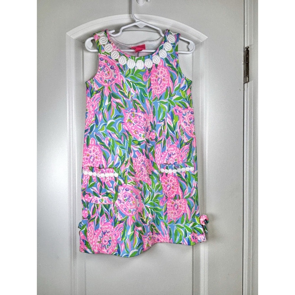 Lilly Pulitzer Girls Dress Size Small‎ 4-5 Pink Turtle Shift Dress EUC